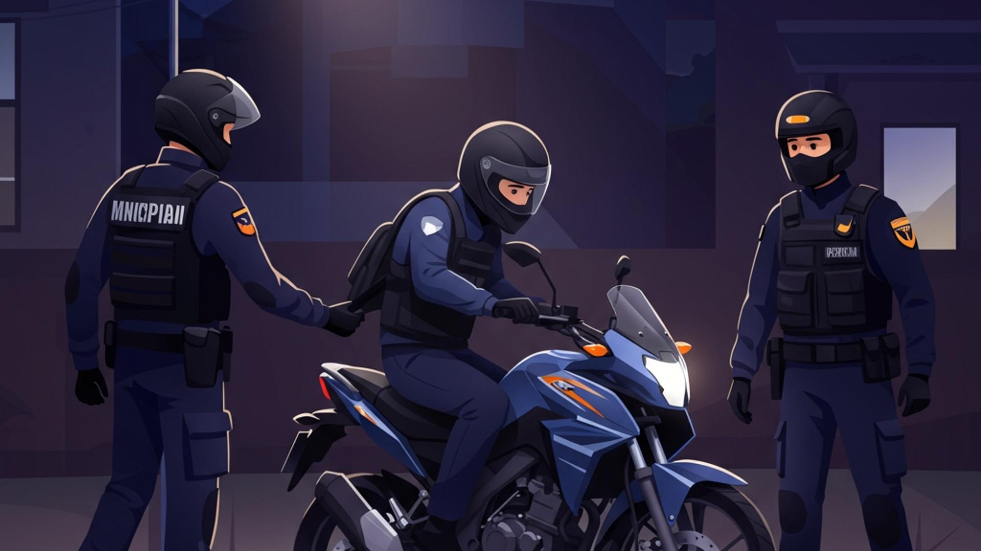 GCM de São Bernardo prende ladrão de motos após perseguição e tiroteio, revelando mandado de prisão e múltiplos crimes.