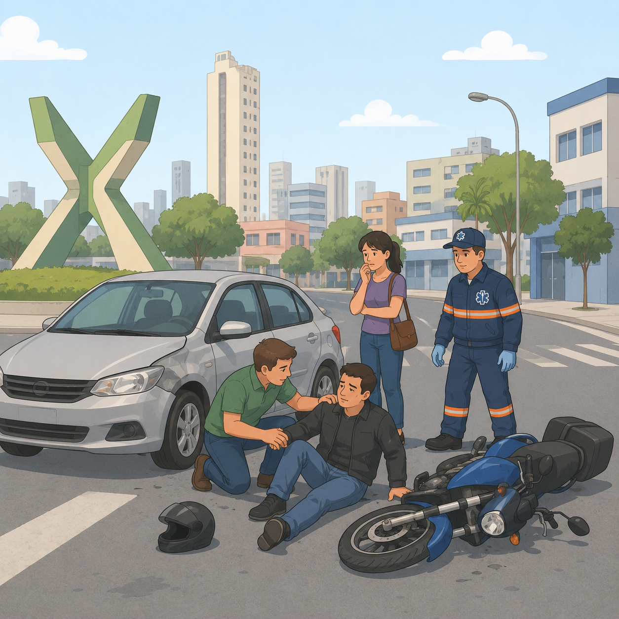 Acidente entre carro e moto deixa homem ferido em Santo André